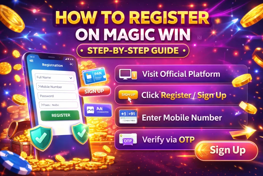 Step-by-step guide to registering on Magic Win with mobile number and OTP.
