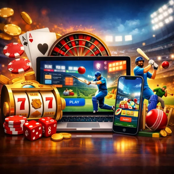 Magic Win online platform showing cricket entertainment and games and gambling elements on laptop and mobile devices