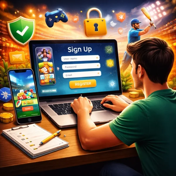 Beginner registering on Magic Win platform using laptop showing sign up screen with secure games and gambling interface