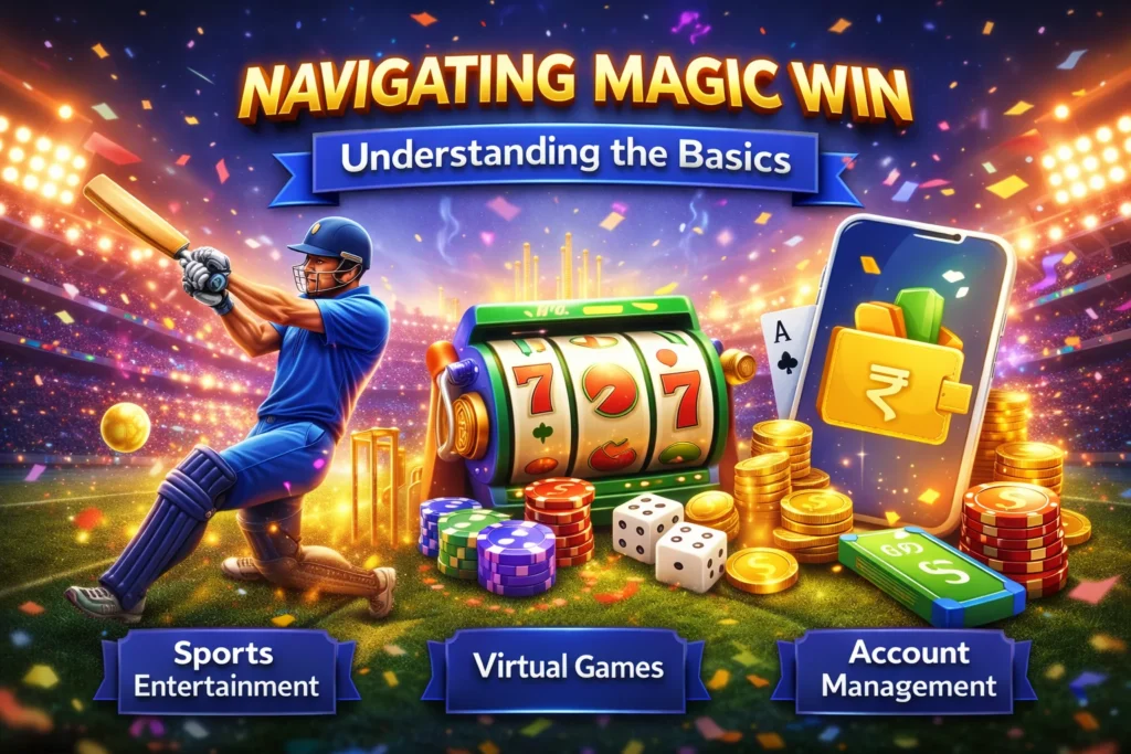 Online Games Gembling categories showing sports entertainment virtual games and account management illustration