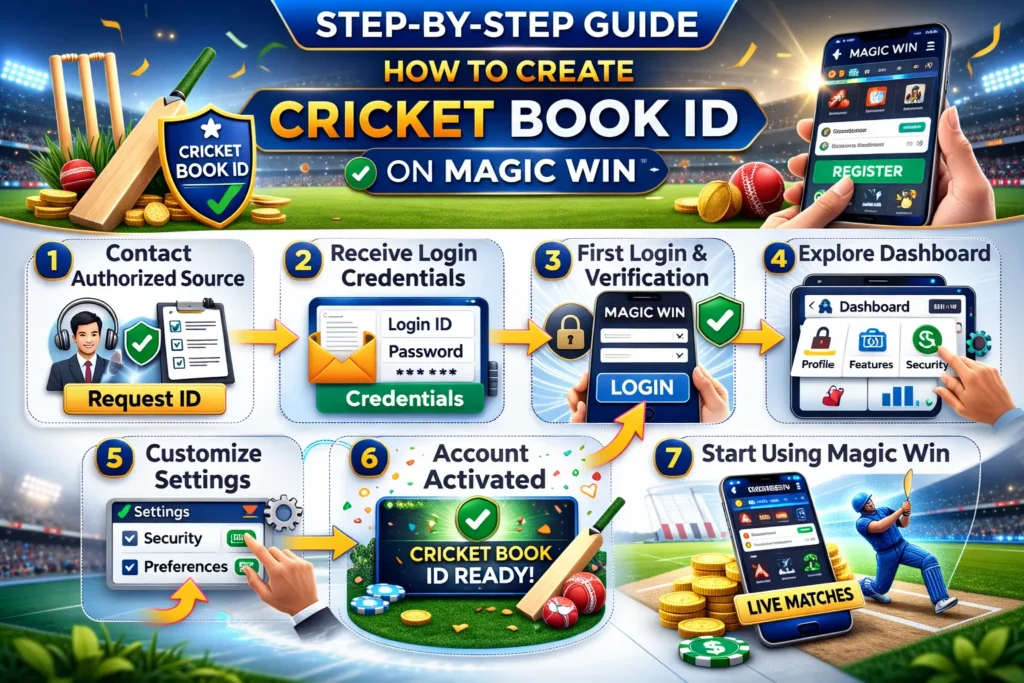 Cricket Book ID safety tips illustration showing secure login and responsible usage