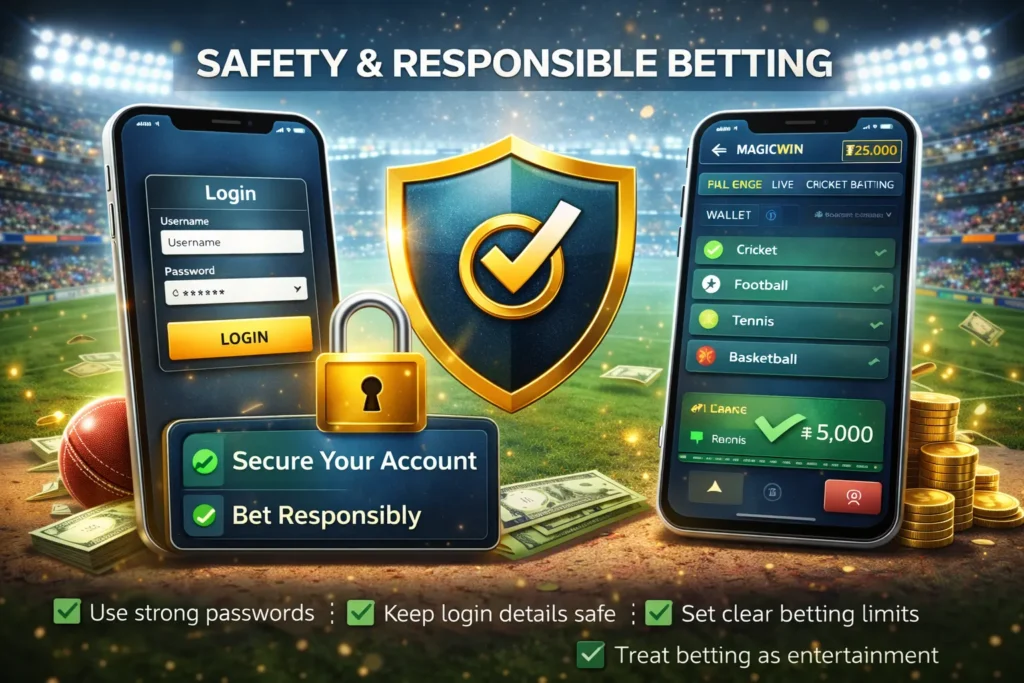 Secure Sport Betting ID login with password protection, encrypted wallet balance, and responsible betting practices on Magic Win.