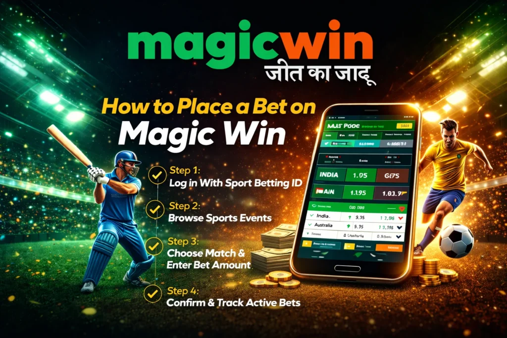step by step guide showing how to place a bet on Magic Win online betting platform using sport betting ID