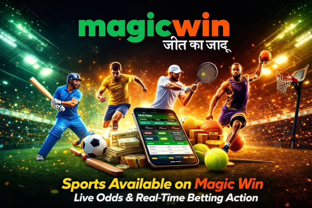 Magic Win online betting platform showing cricket football tennis and basketball betting markets with live odds
