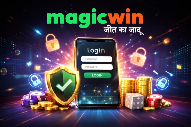 Magicwin ID Login banner showing secure login dashboard with Magic Win logo and mobile interface