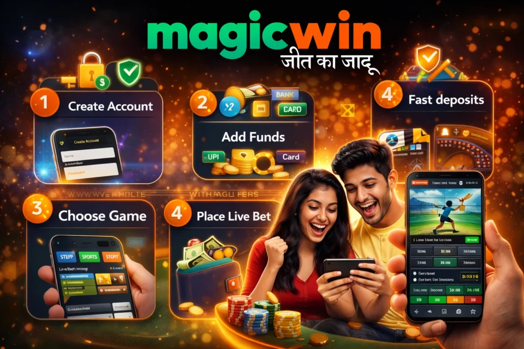 Step-by-step guide to start live gambling on Magic Win including account creation, adding funds, and placing bets