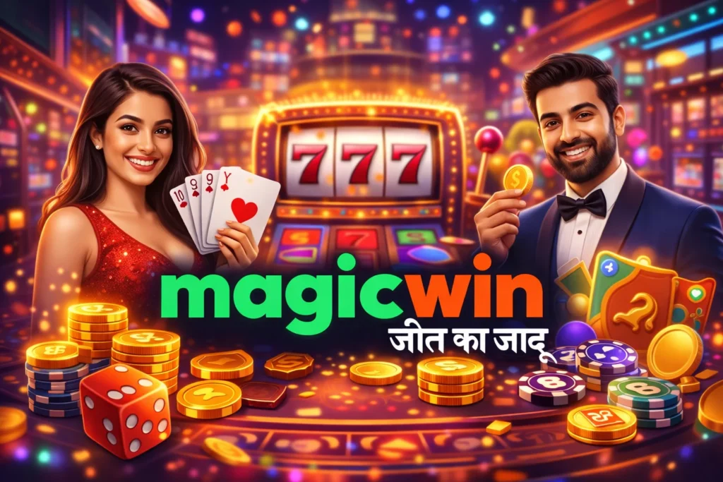 Why choose Magic Win casino online gambling platform with players winning and casino background